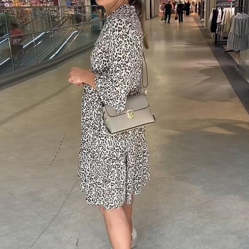 Rochie cu decolteu în V, cu imprimeu leopard la modă pentru femei, croială largă