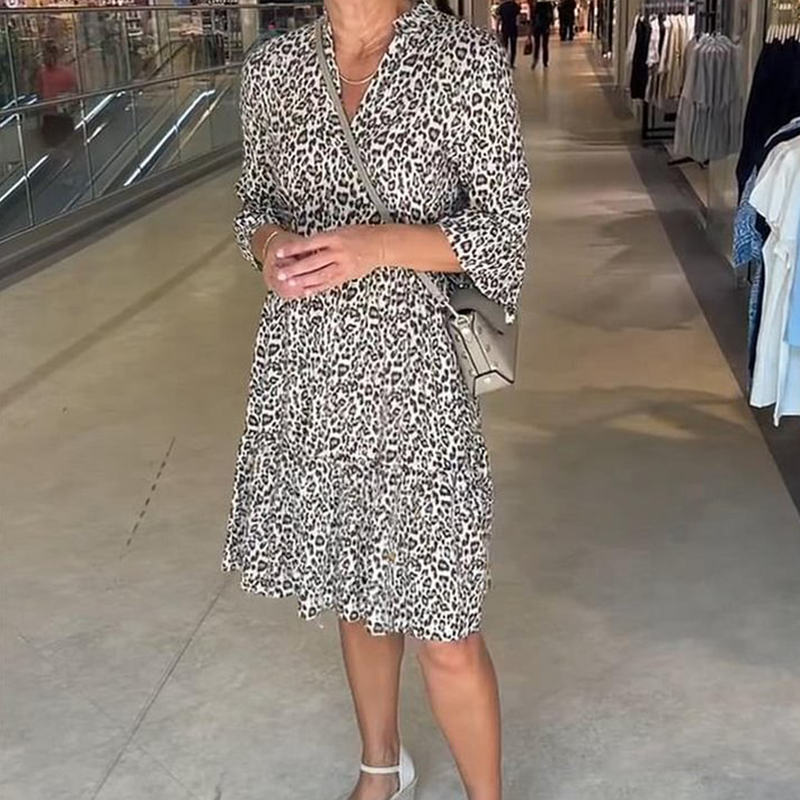 Rochie cu decolteu în V, cu imprimeu leopard la modă pentru femei, croială largă