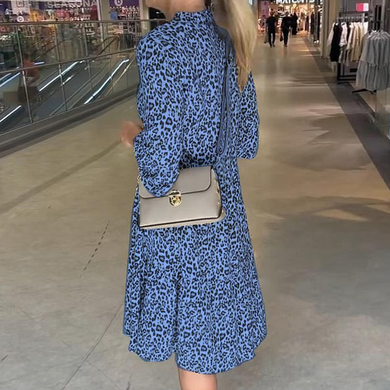Rochie cu decolteu în V, cu imprimeu leopard la modă pentru femei, croială largă