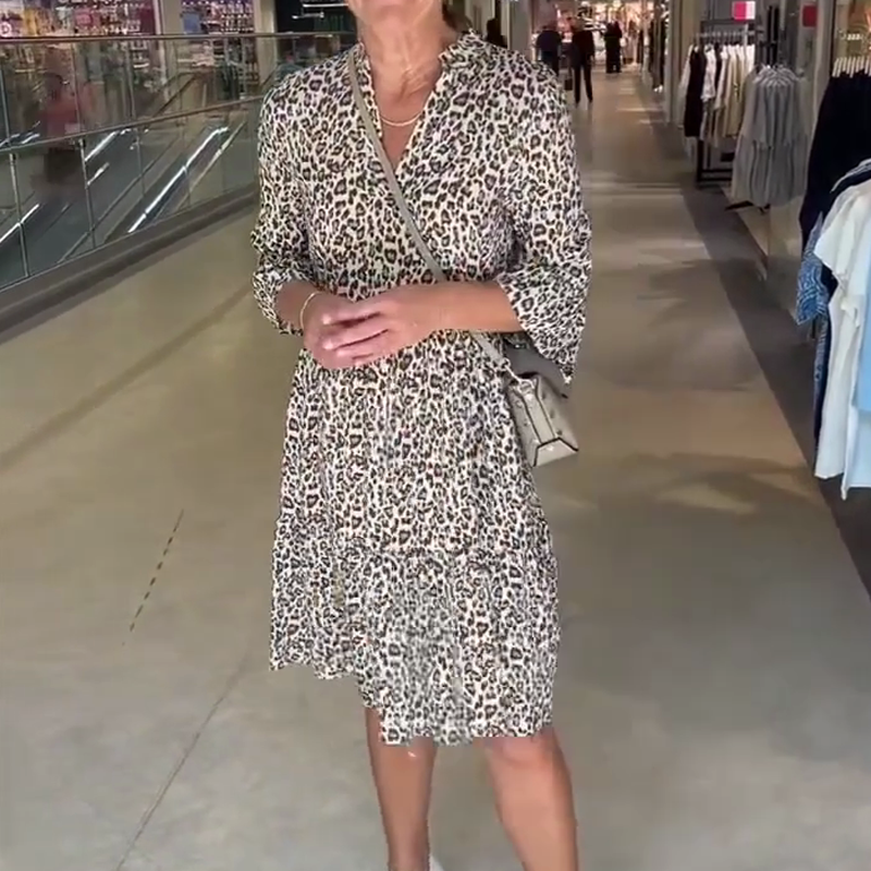 Rochie cu decolteu în V, cu imprimeu leopard la modă pentru femei, croială largă