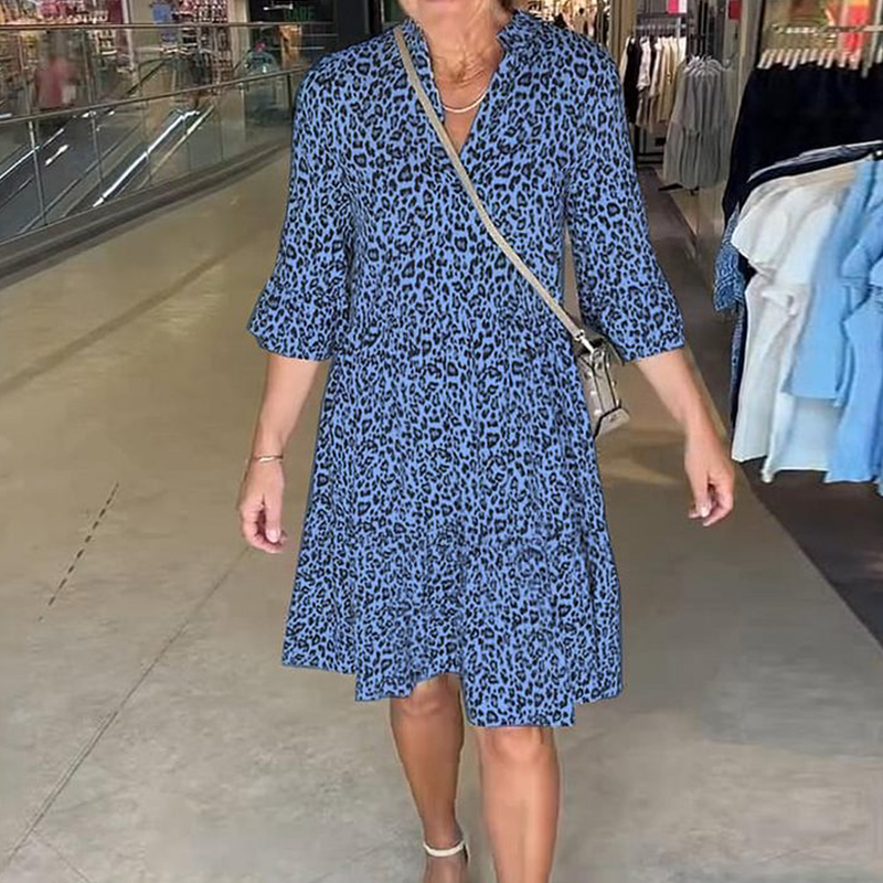 Rochie cu decolteu în V, cu imprimeu leopard la modă pentru femei, croială largă