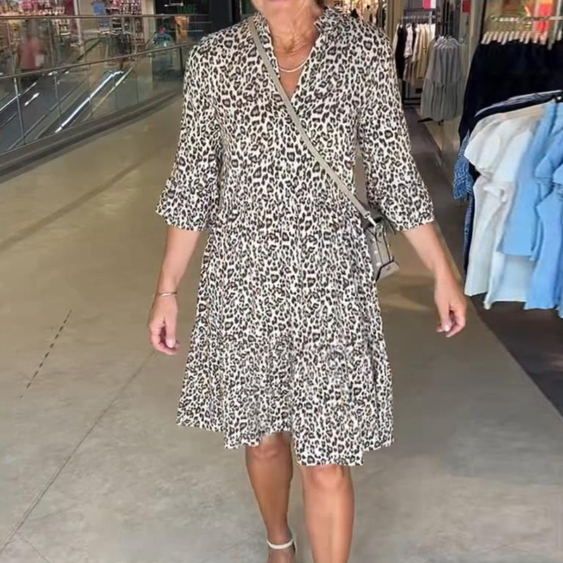 Rochie cu decolteu în V, cu imprimeu leopard la modă pentru femei, croială largă