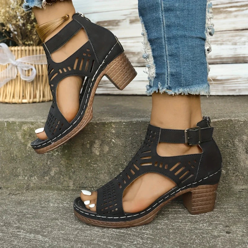 💖Versatile Hollow Out Mid Heel Sandale cu vârf deschis🔥