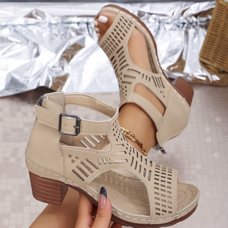 💖Versatile Hollow Out Mid Heel Sandale cu vârf deschis🔥