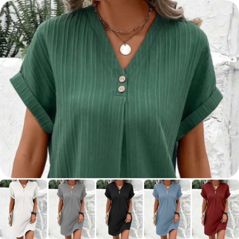 ⏳Vânzare fierbinte de vară 49% OFF🔥Rochie minimalistă de damă, cu gât în V și culoare uni🌸💃