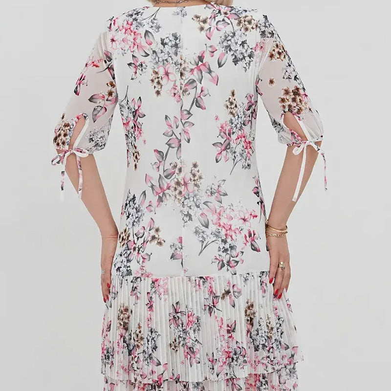 Rochie lungă elegantă cu mânecă scurtă plisată pentru femei
