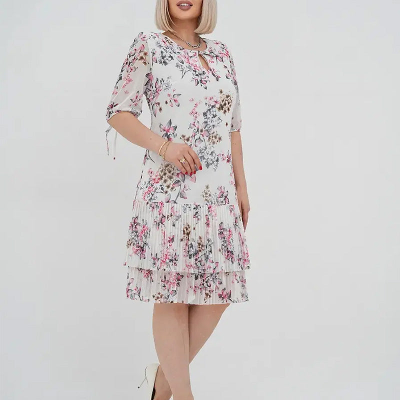 Rochie lungă elegantă cu mânecă scurtă plisată pentru femei
