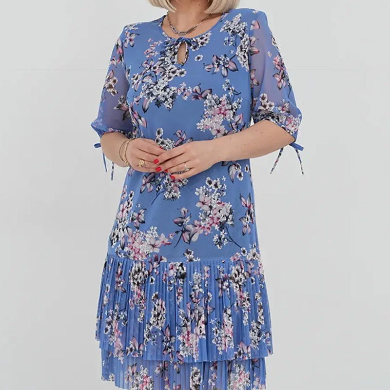 Rochie lungă elegantă cu mânecă scurtă plisată pentru femei
