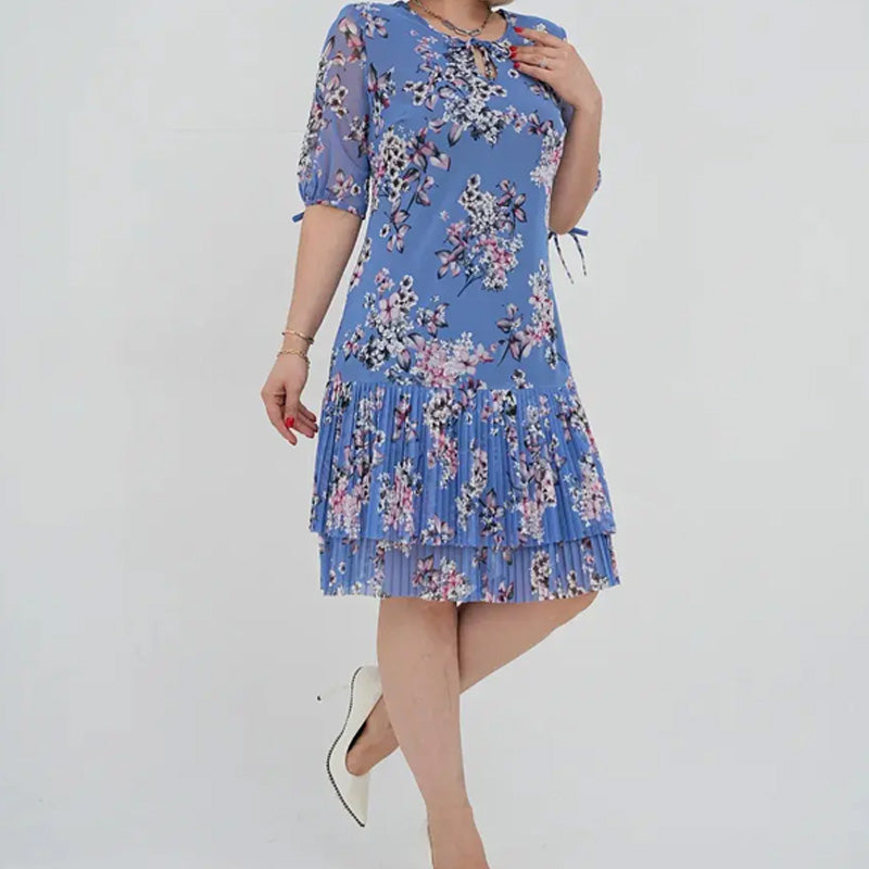 Rochie lungă elegantă cu mânecă scurtă plisată pentru femei
