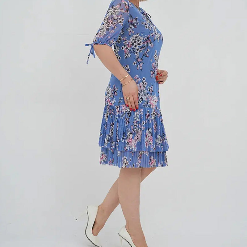 Rochie lungă elegantă cu mânecă scurtă plisată pentru femei