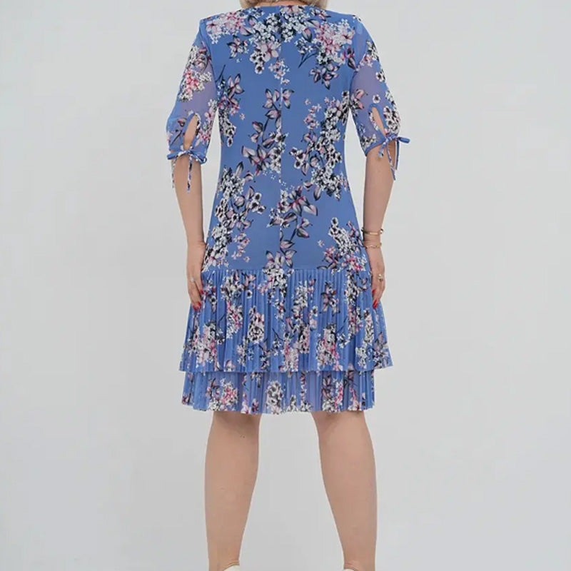 Rochie lungă elegantă cu mânecă scurtă plisată pentru femei