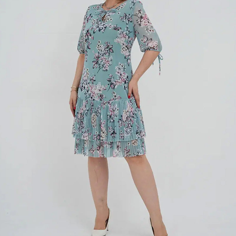 Rochie lungă elegantă cu mânecă scurtă plisată pentru femei