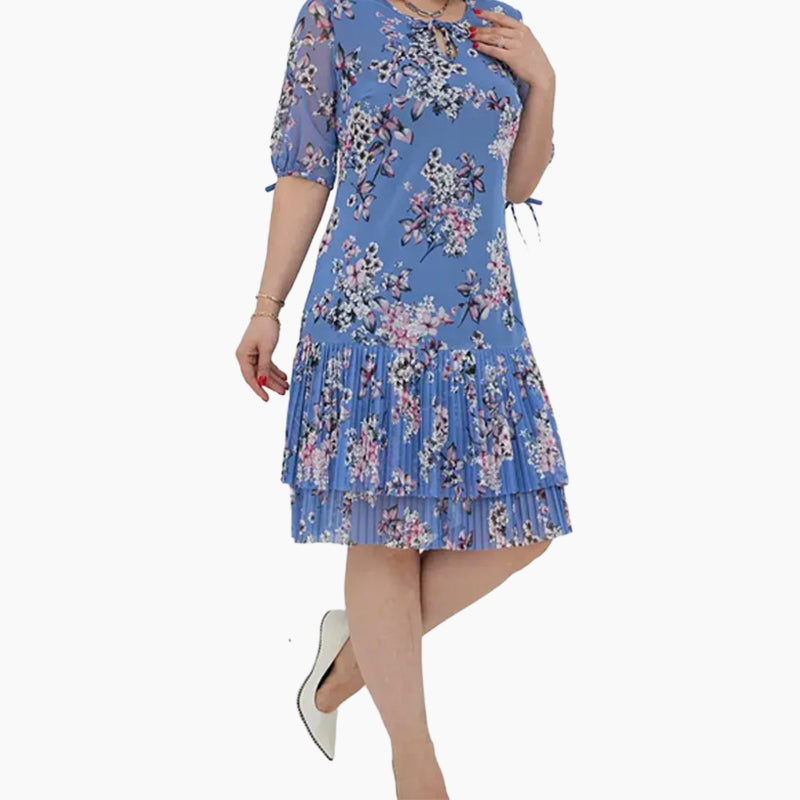 Rochie lungă elegantă cu mânecă scurtă plisată pentru femei