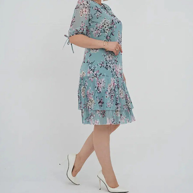 Rochie lungă elegantă cu mânecă scurtă plisată pentru femei