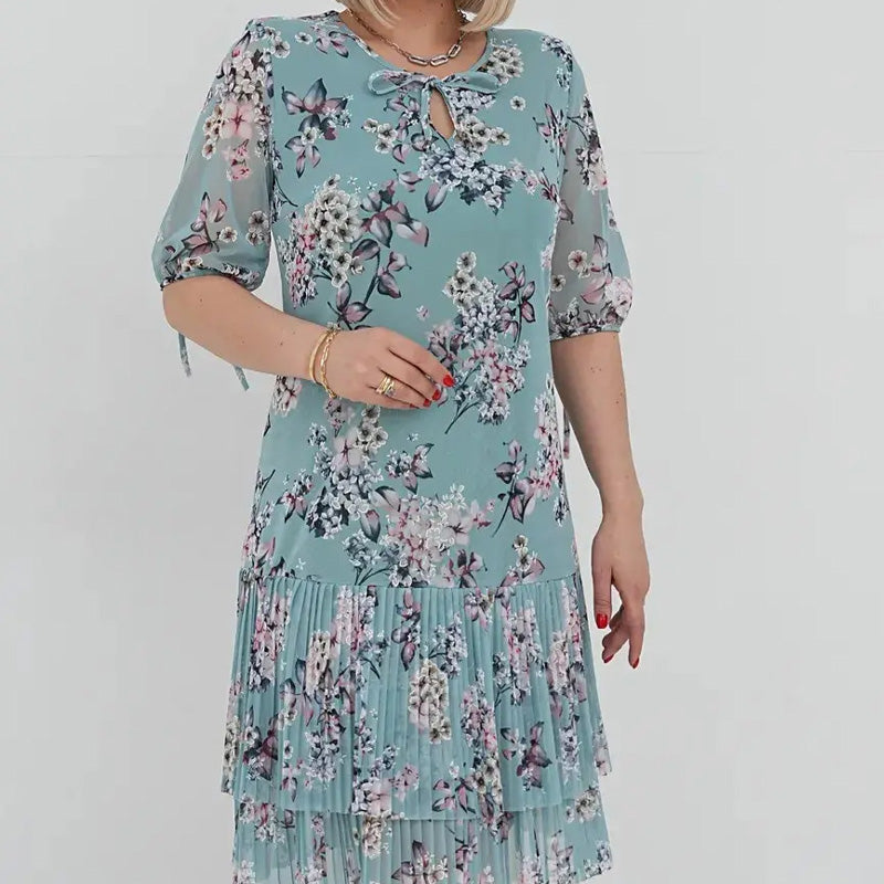 Rochie lungă elegantă cu mânecă scurtă plisată pentru femei