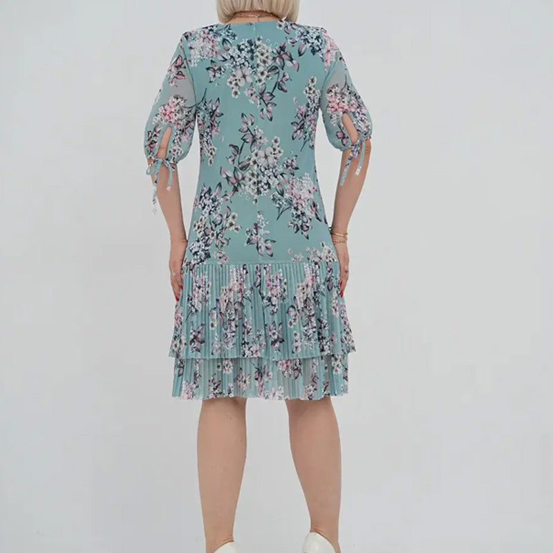Rochie lungă elegantă cu mânecă scurtă plisată pentru femei