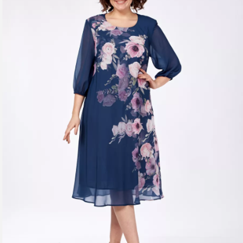 👗 Rochie elegantă din șifon cu imprimeu floral și decolteu rotund