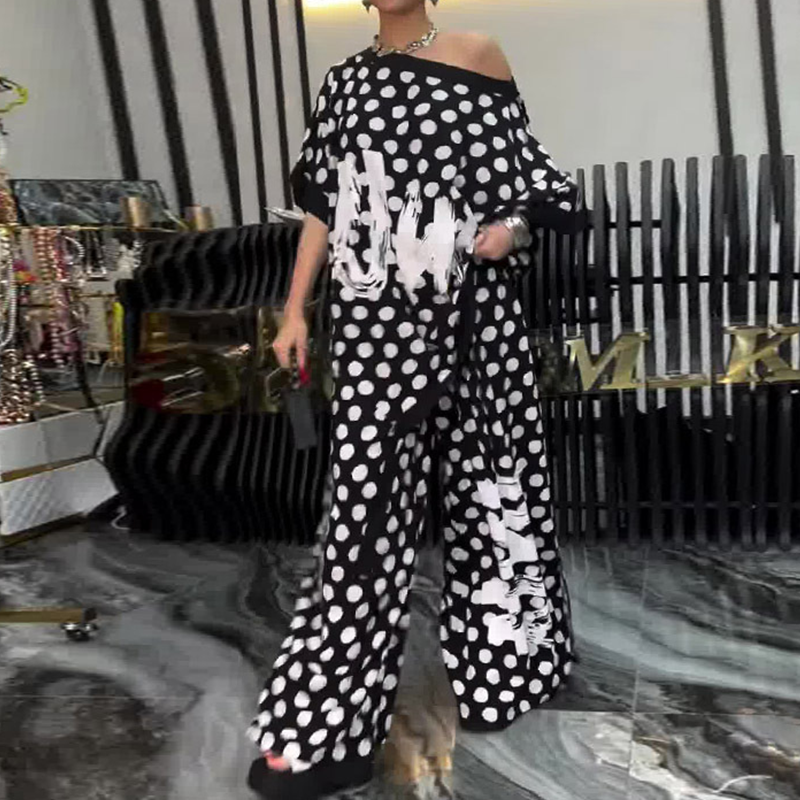 Set din 2 piese: top supradimensionat și pantaloni cu picior larg pentru femei