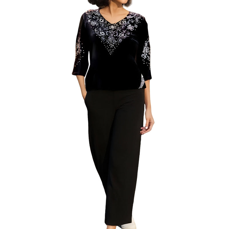 💞Set top și pantaloni din catifea cu strasuri pentru femei