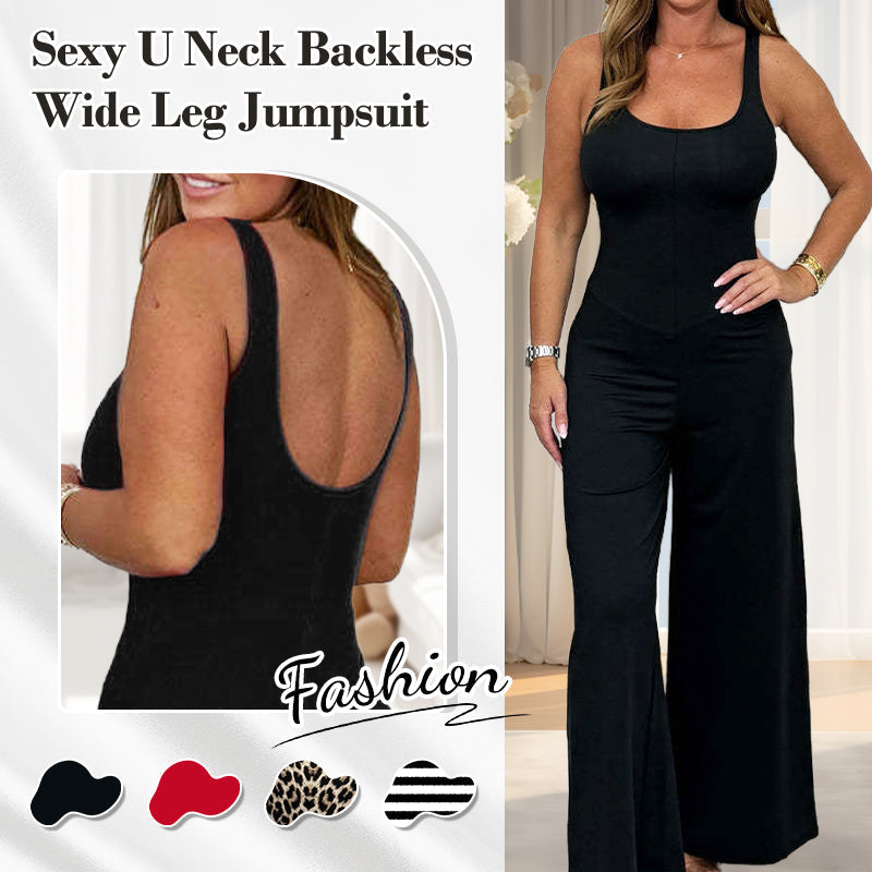 Femeii Sexy U gât Backless Wide Leg Jumpsuit