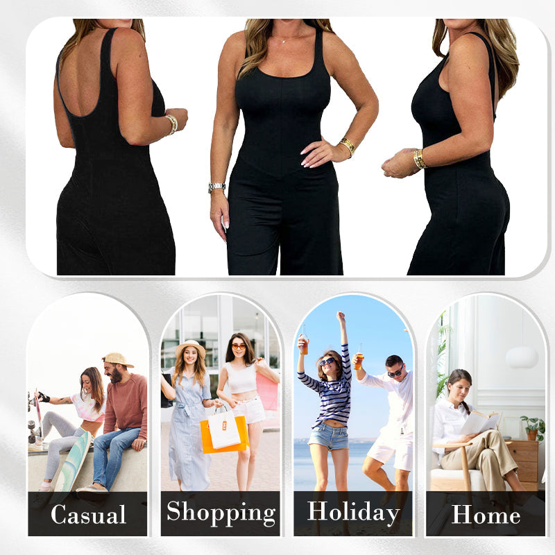 Femeii Sexy U gât Backless Wide Leg Jumpsuit