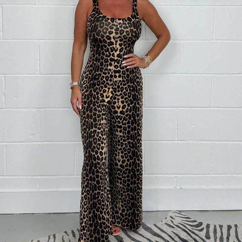Femeii Sexy U gât Backless Wide Leg Jumpsuit