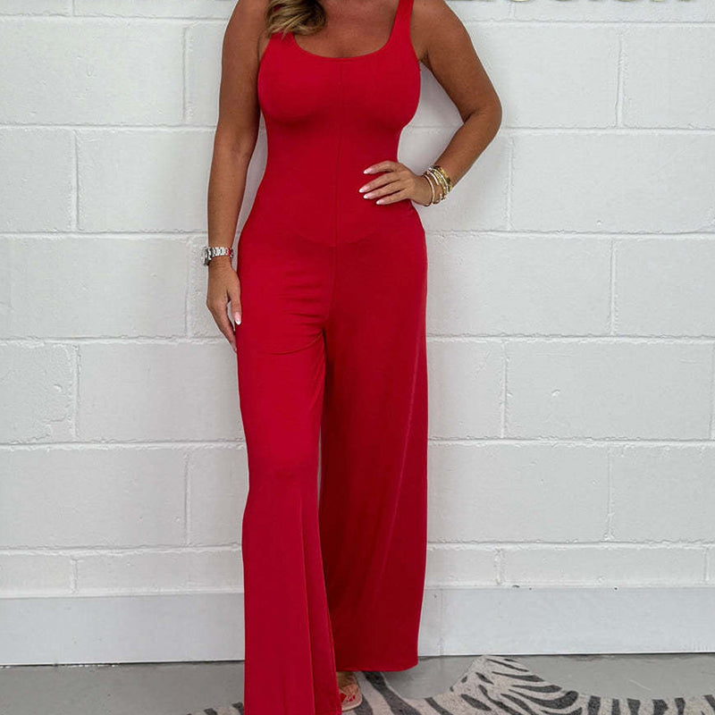 Femeii Sexy U gât Backless Wide Leg Jumpsuit