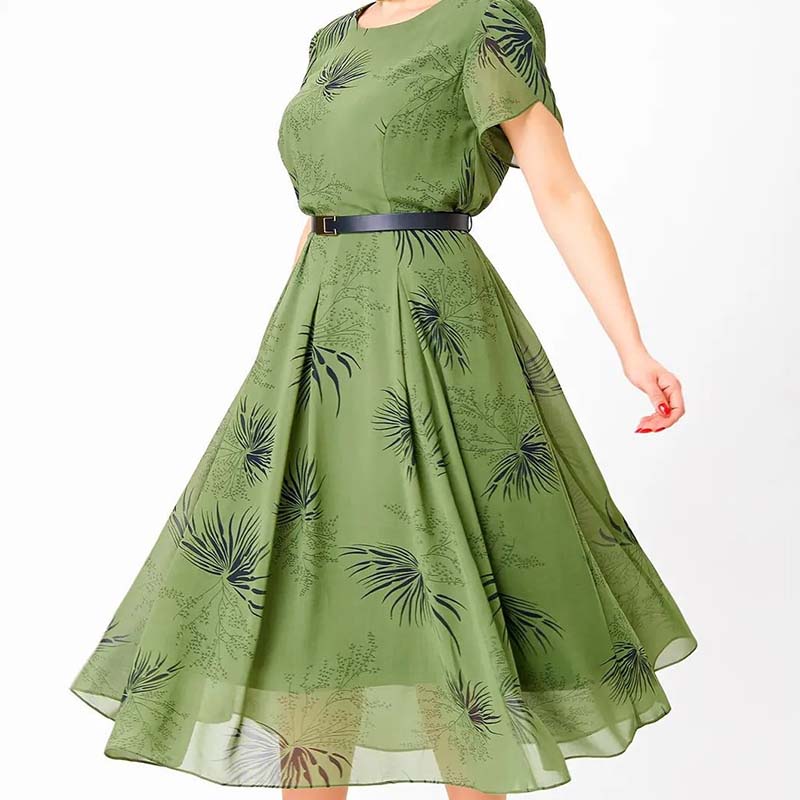 👗 Rochie din sifon cu decolteu rotund (cu curea)