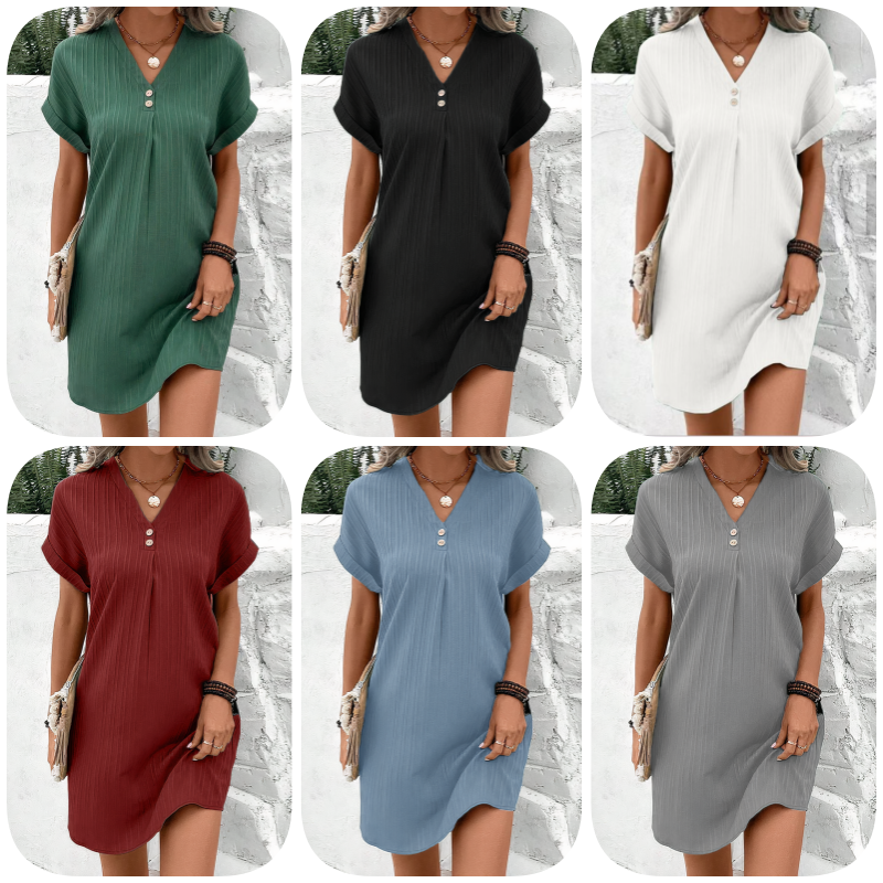 ⏳Vânzare fierbinte de vară 49% OFF🔥Rochie minimalistă de damă, cu gât în V și culoare uni🌸💃