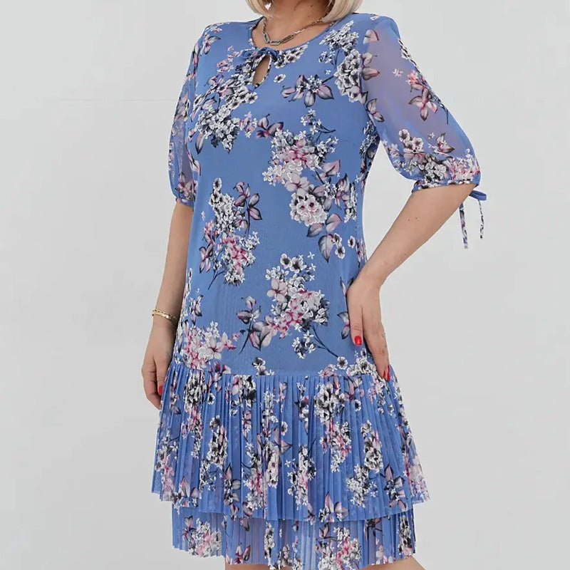 Rochie lungă elegantă cu mânecă scurtă plisată pentru femei