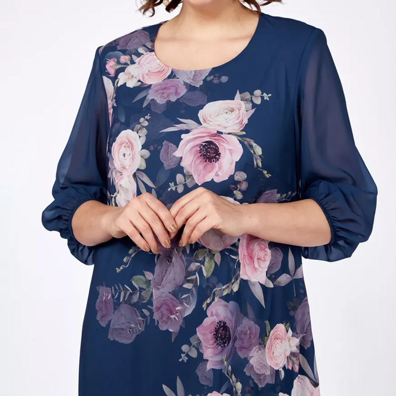 👗 Rochie elegantă din șifon cu imprimeu floral și decolteu rotund