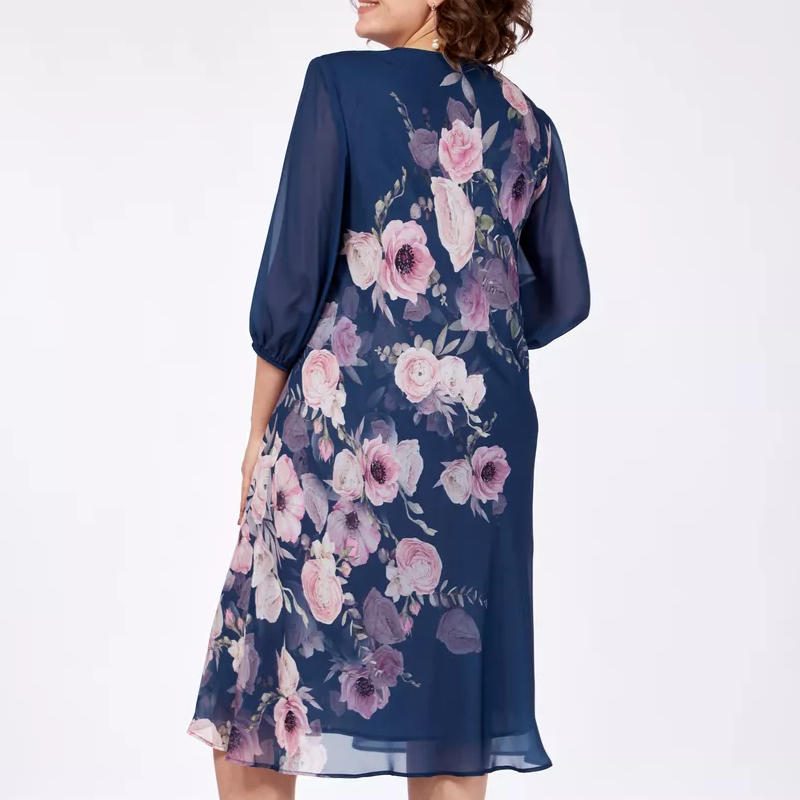 👗 Rochie elegantă din șifon cu imprimeu floral și decolteu rotund