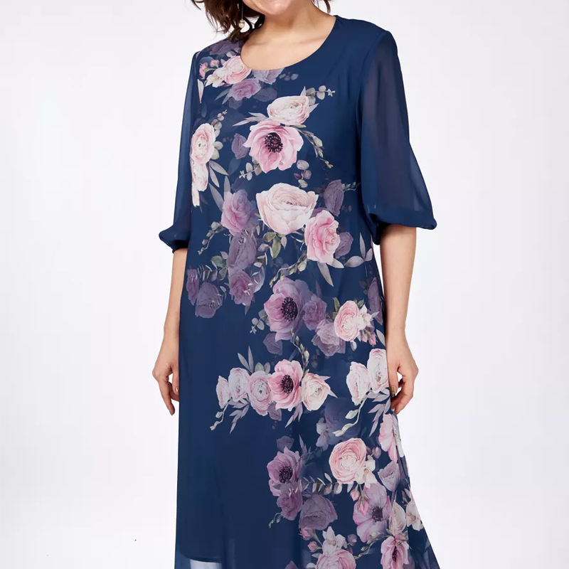 👗 Rochie elegantă din șifon cu imprimeu floral și decolteu rotund