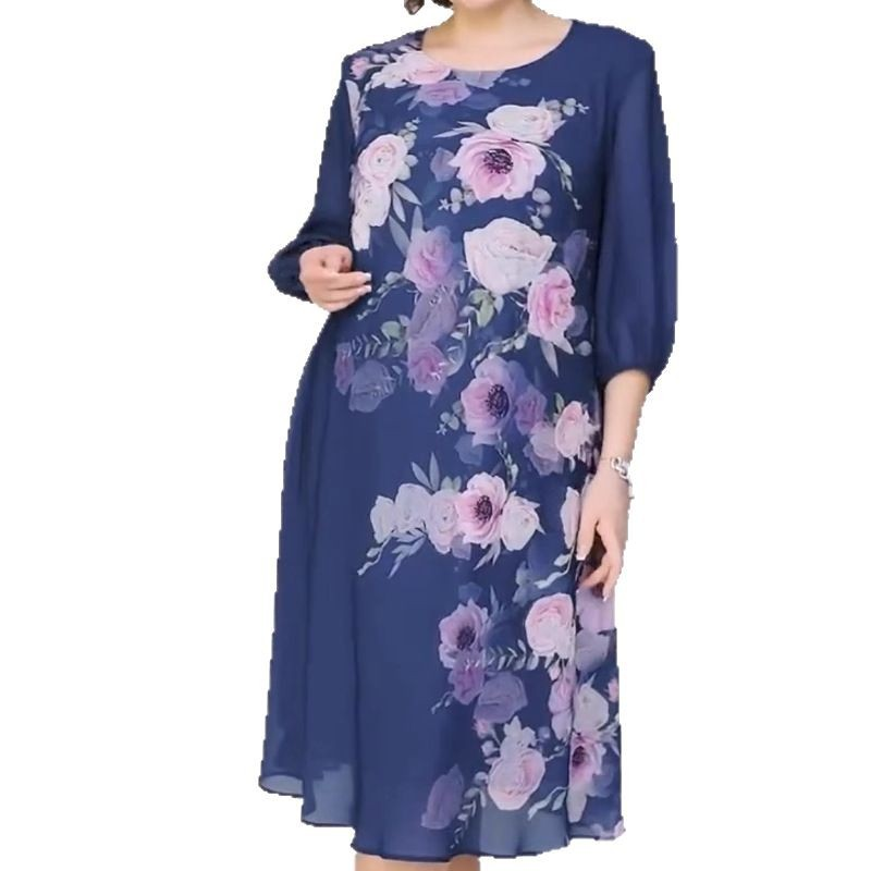 👗 Rochie elegantă din șifon cu imprimeu floral și decolteu rotund