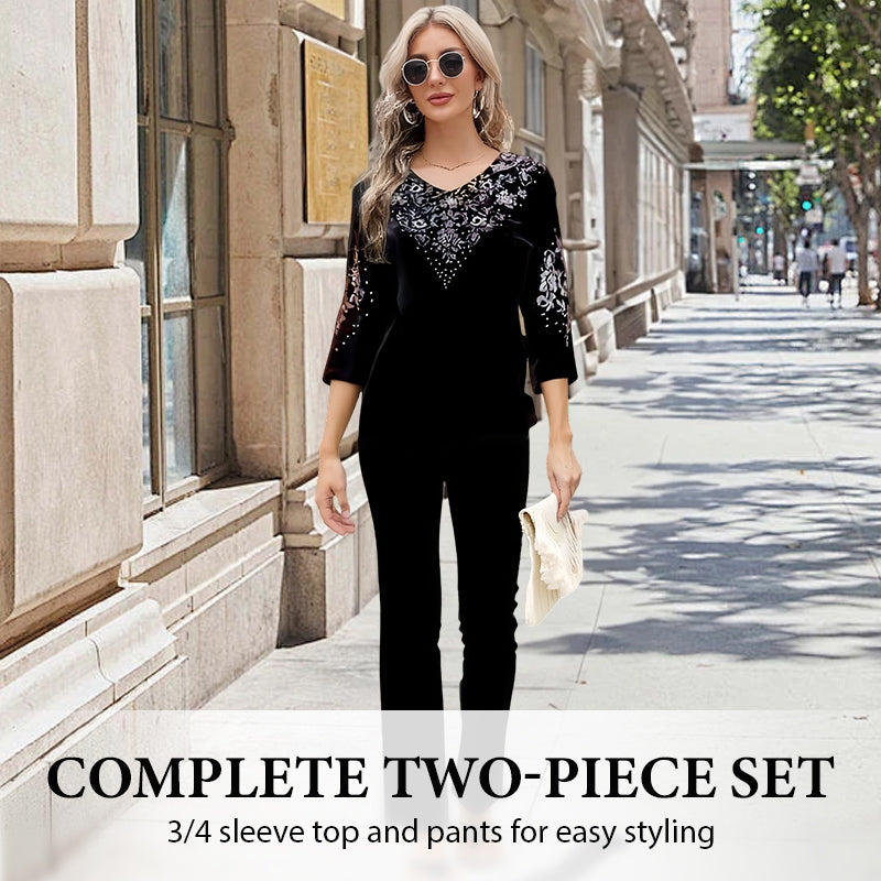 💞Set top și pantaloni din catifea cu strasuri pentru femei