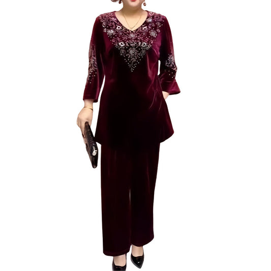 💞Set top și pantaloni din catifea cu strasuri pentru femei